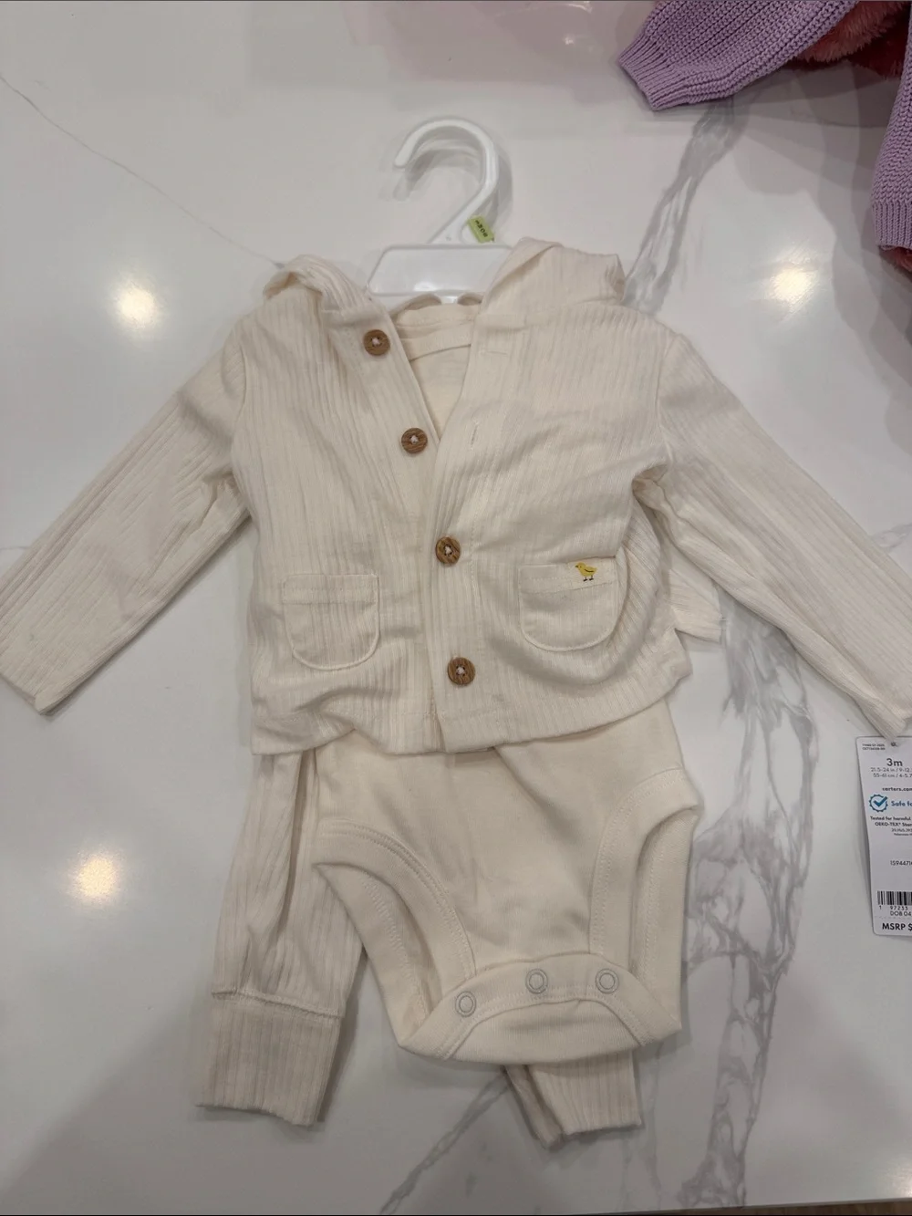 Carter's Cream Ribbed Hooded Jacket & Bodysuit Set